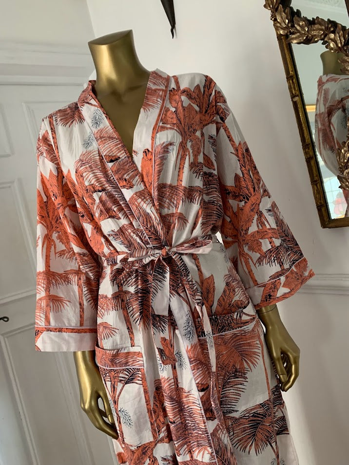 Honolulu Pure Cotton Kimono ~ Coral