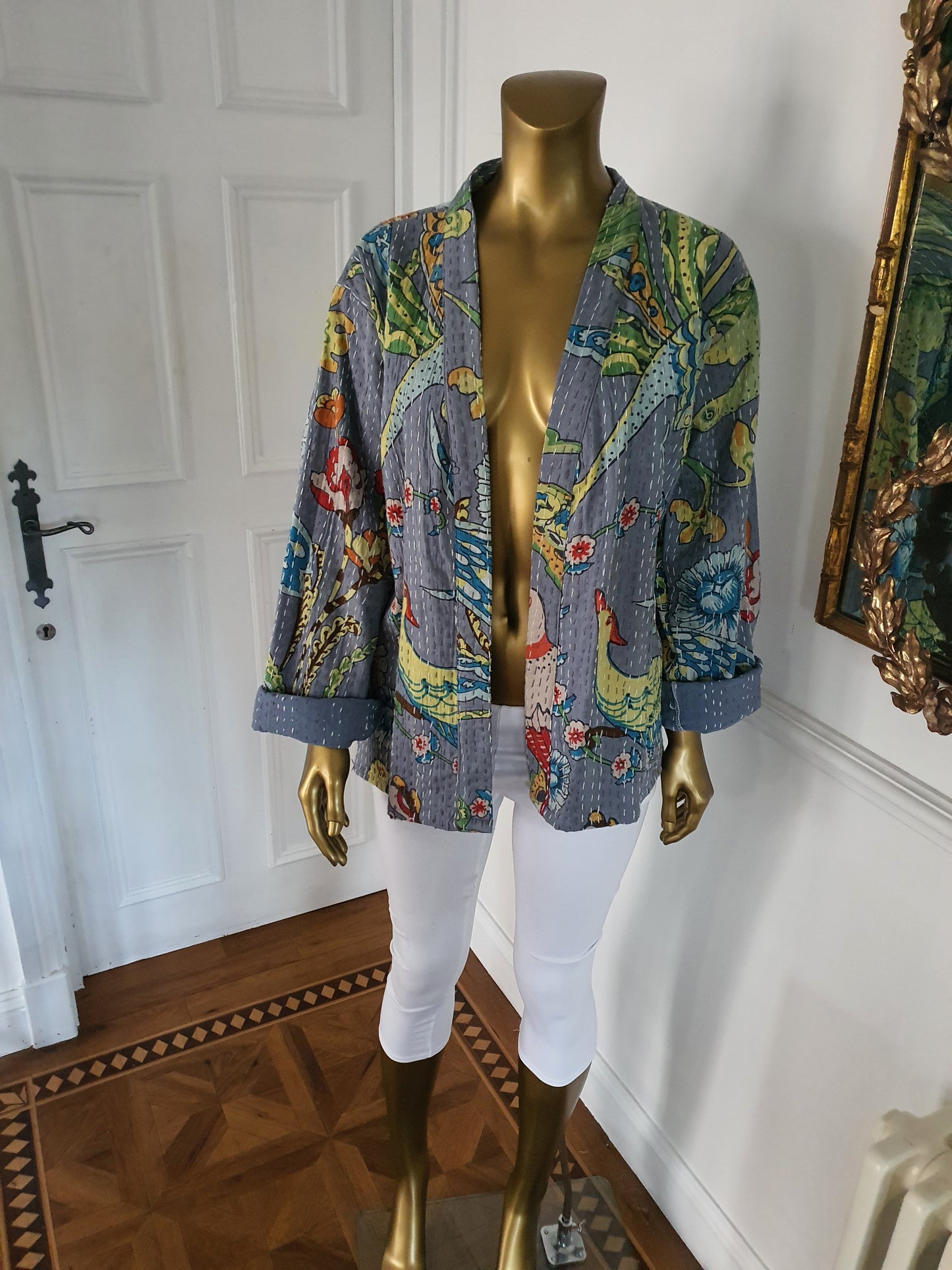 Rainforest chic. Cropped Kantha Jacket