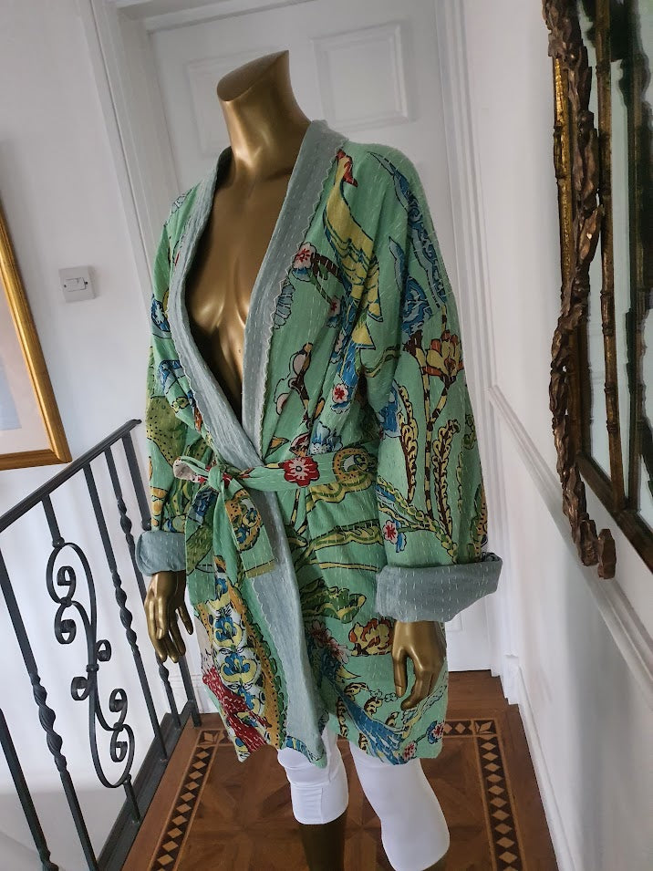 rainforest chic. three quarter kantha jacket