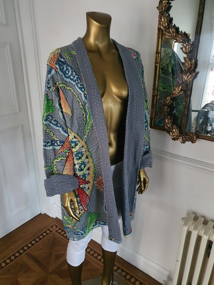 rainforest chic. three quarter kantha jacket